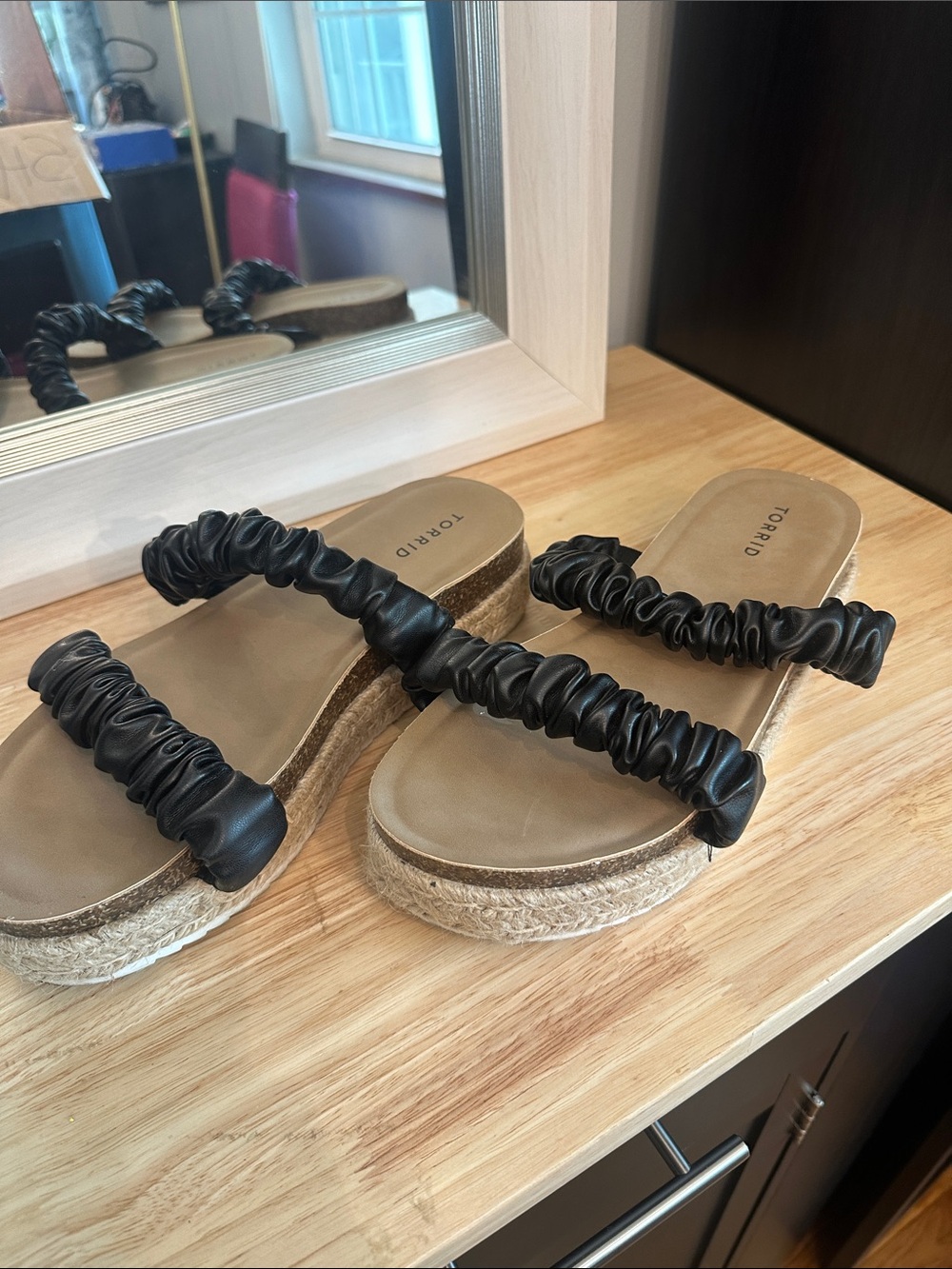 torrid Black Ruched Double-Strap Espadrille Slide Sandals